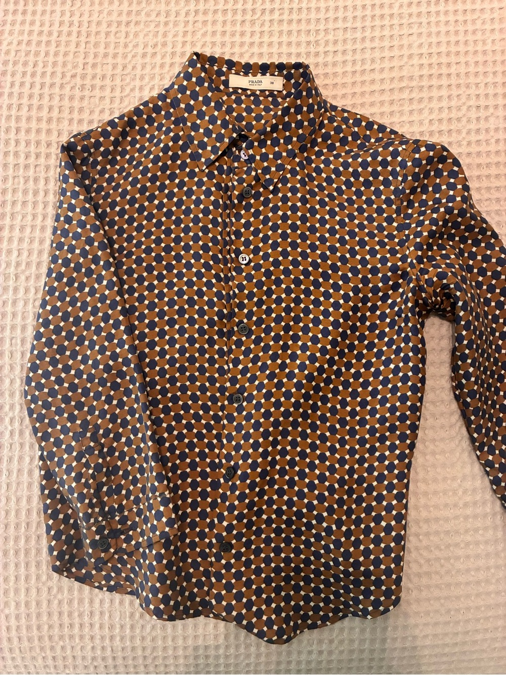 Prada Women Geometric Brown & Blue Button-Up Shirt